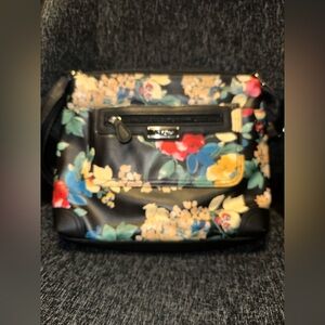 MultiSac Black Floral Crossbody/Shoulder Bag Compartments Adjustable Strap
